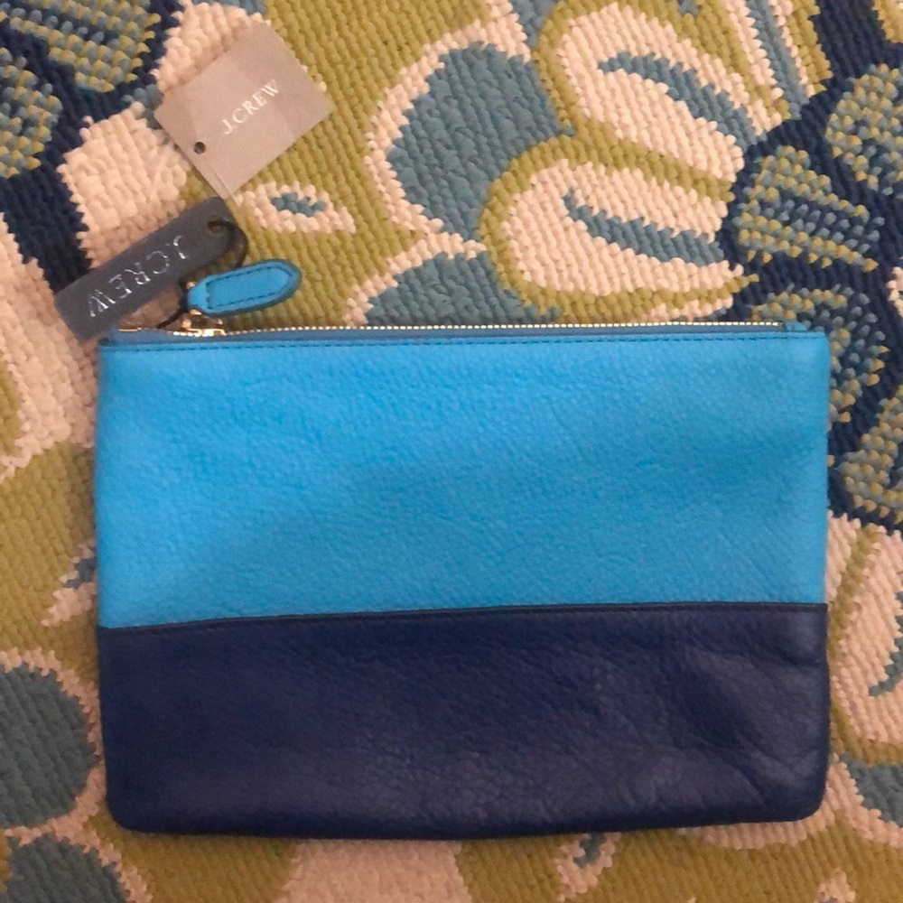 J.Crew Colorblock Leather Pouch blue NWT